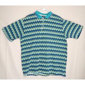 Vintage 80s Chip Beck Polo Shirt Collection Green Geometric Print USA Men's XL